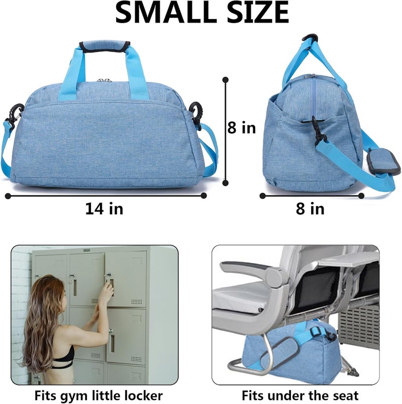 Ineetatu 14 inch Small Gym Bag for Women & Men, Mini Duffel Bag for Travel Sports Lightweight Carry On Bag (Light Blue) - Image 3